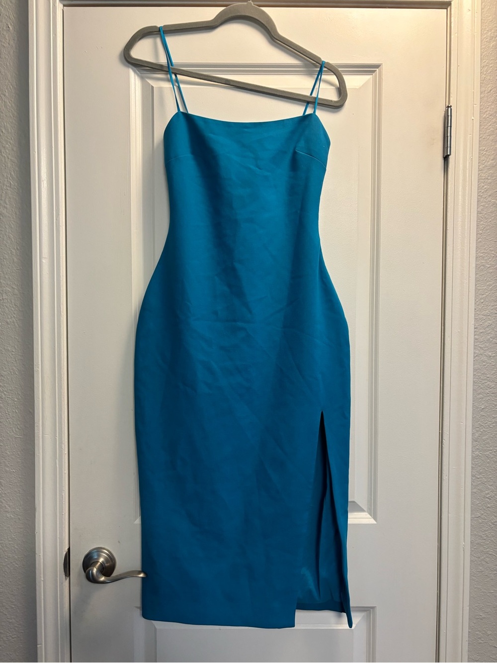 Cinq a Sept Sleeveless Teal Bodycon Midi Dress with Side Slit